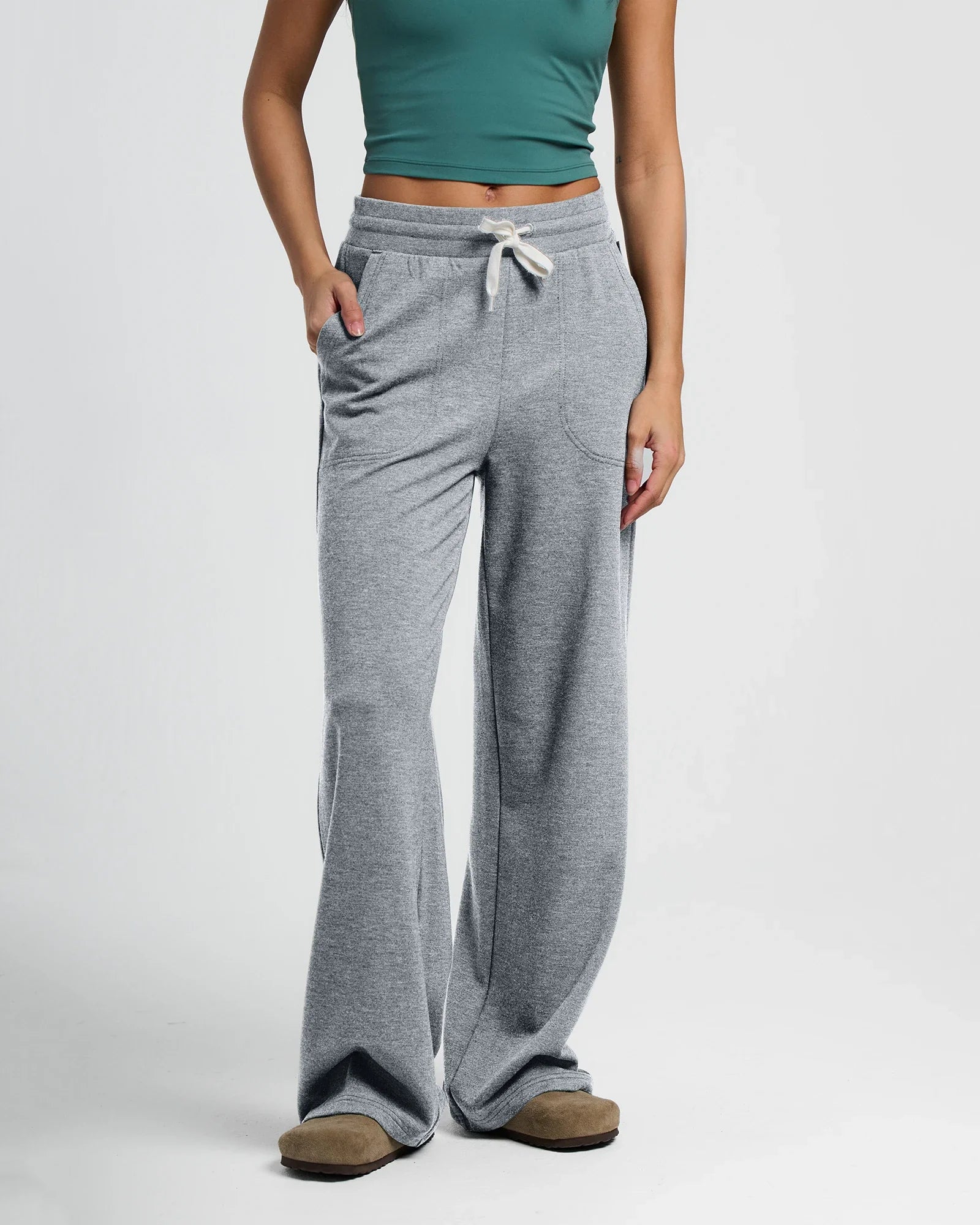 Women's Bamboo Lightweight Fleece Wide Leg Pant - Light Heather