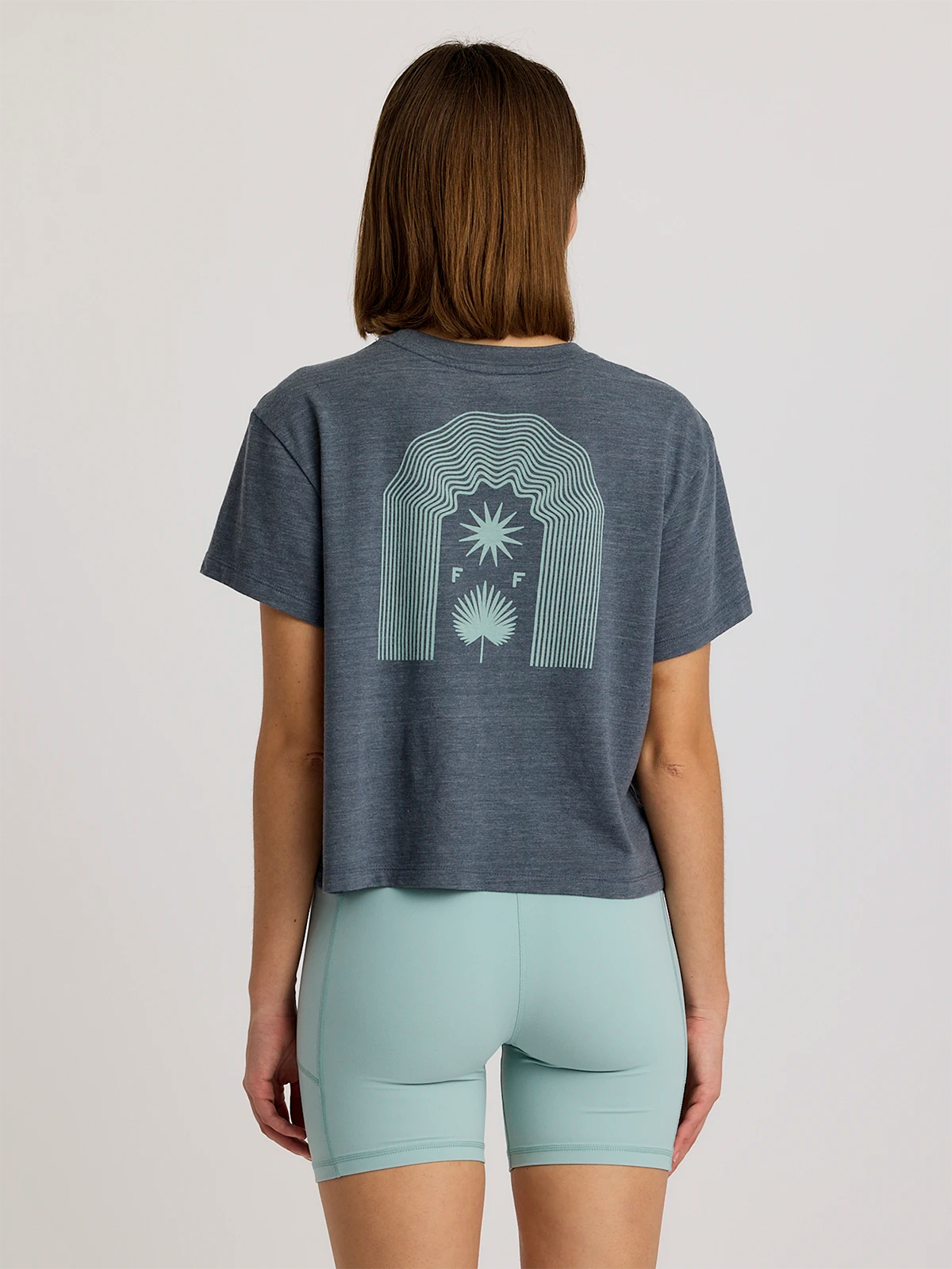 Women's Fan Palm Tee - Heather Storm Cloud
