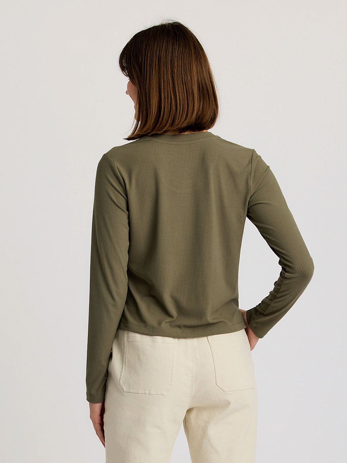 Women's Ribbed Bamboo Long Sleeve - Smokey Olive
