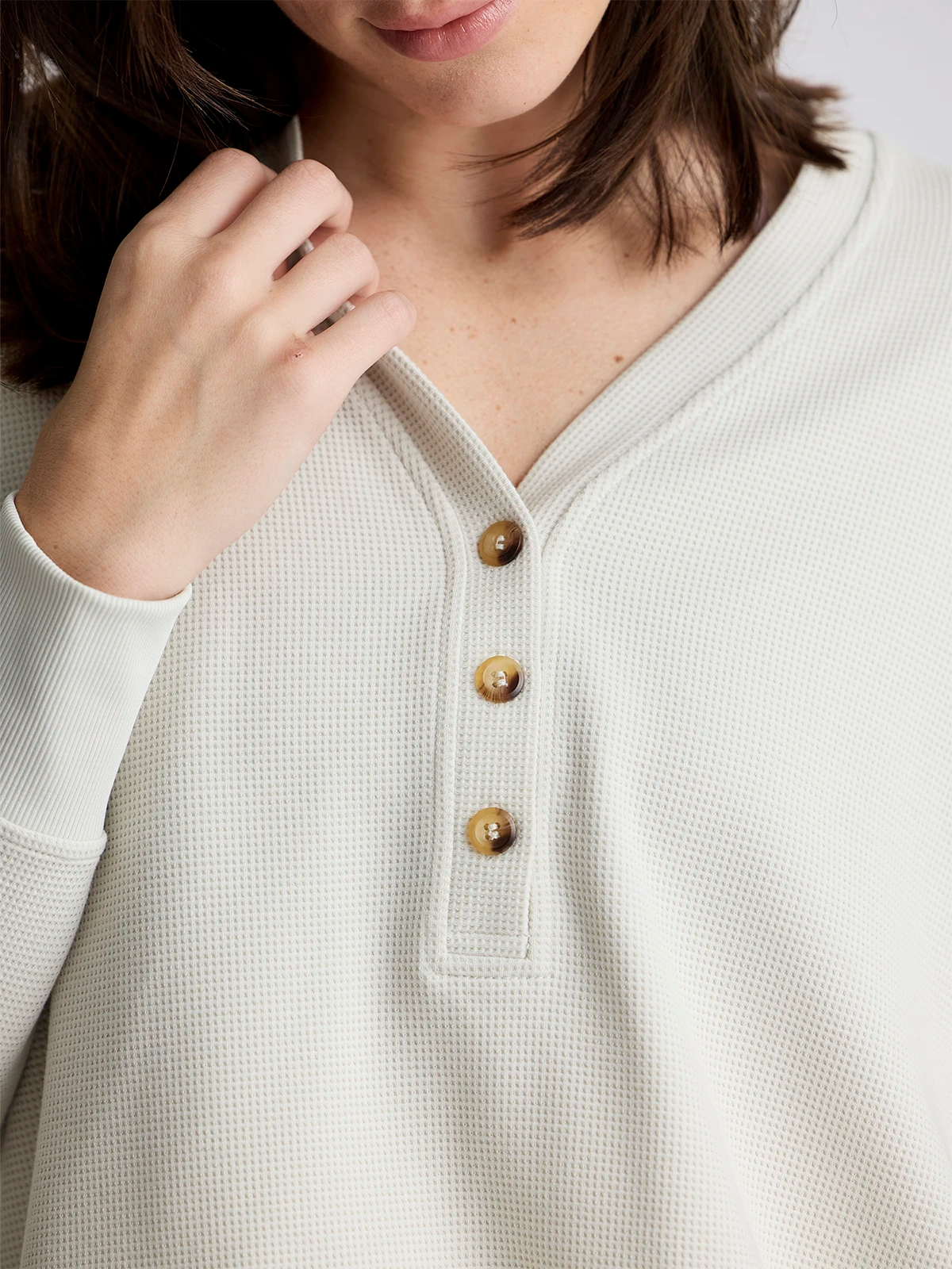 Women's Waffle Long Sleeve Henley - Birch