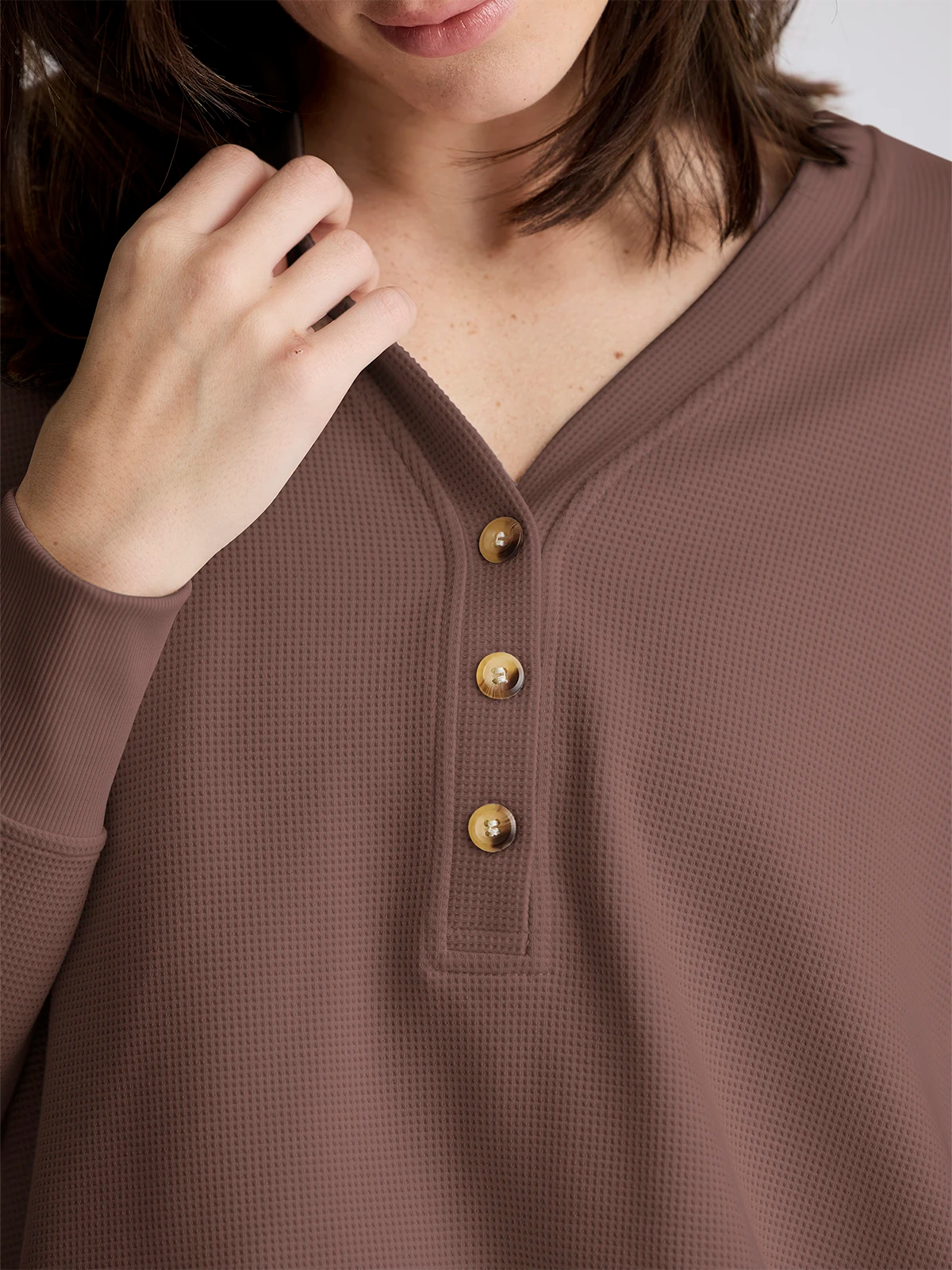 Women's Waffle Long Sleeve Henley - Fig