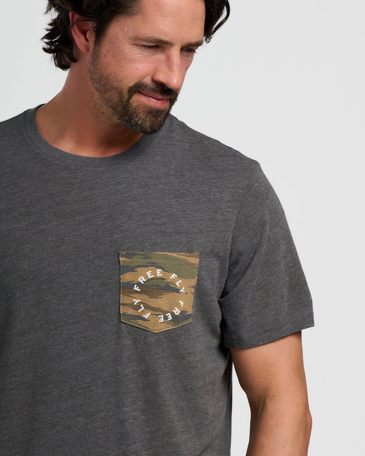 Camo Permit Pocket Tee - Heather Black Sand