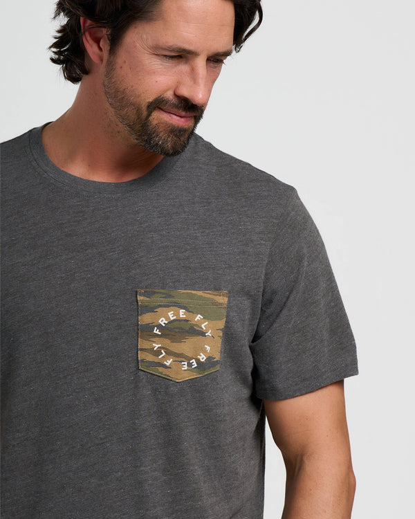 Camo Redfish Pocket Tee - Heather Black Sand