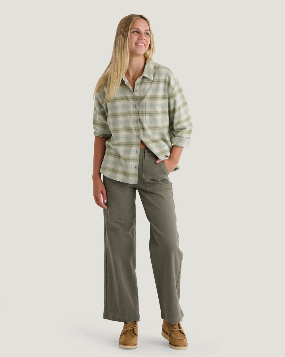 Women's Seawool Oversized Flannel - Plaid Oil Green