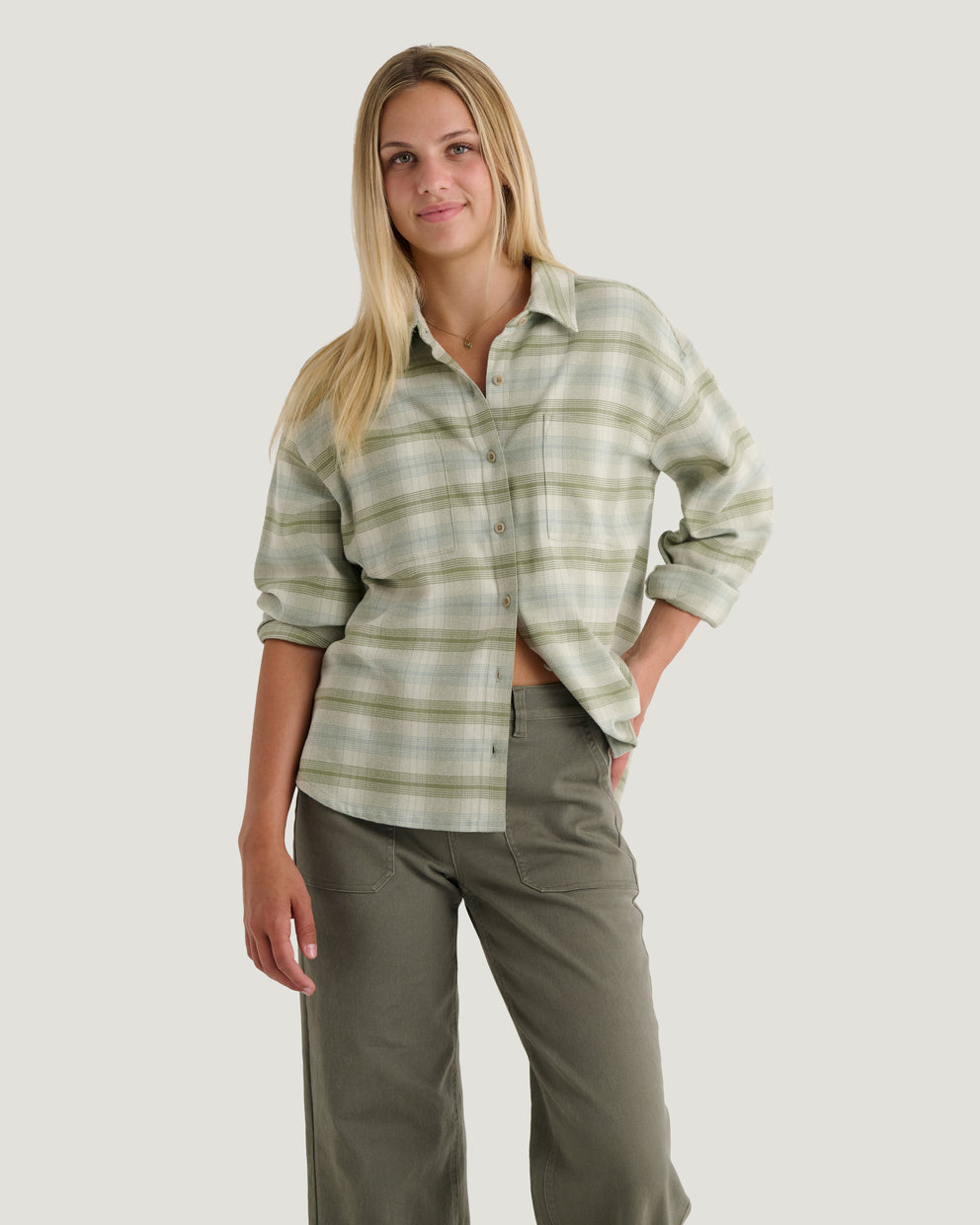 Women's Seawool Oversized Flannel - Plaid Oil Green