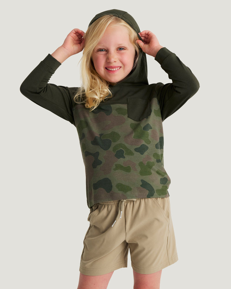 Toddler Colorblock Bamboo Shade Hoodie - Dark Forest / Vintage Camo Oil Green