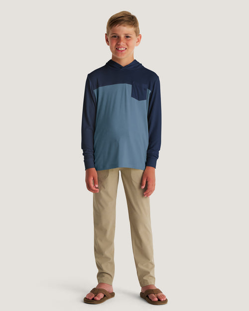 Youth Colorblock Bamboo Shade Hoodie - True Navy / Blue Fog
