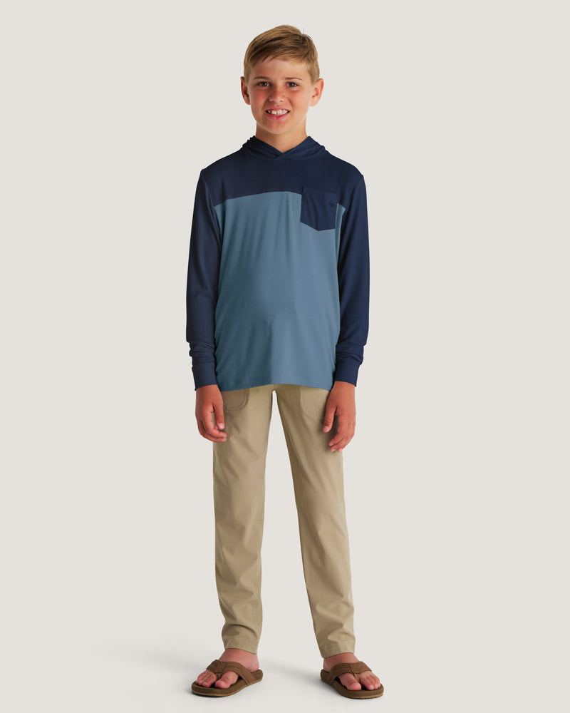 Youth Colorblock Bamboo Shade Hoodie - True Navy / Blue Fog