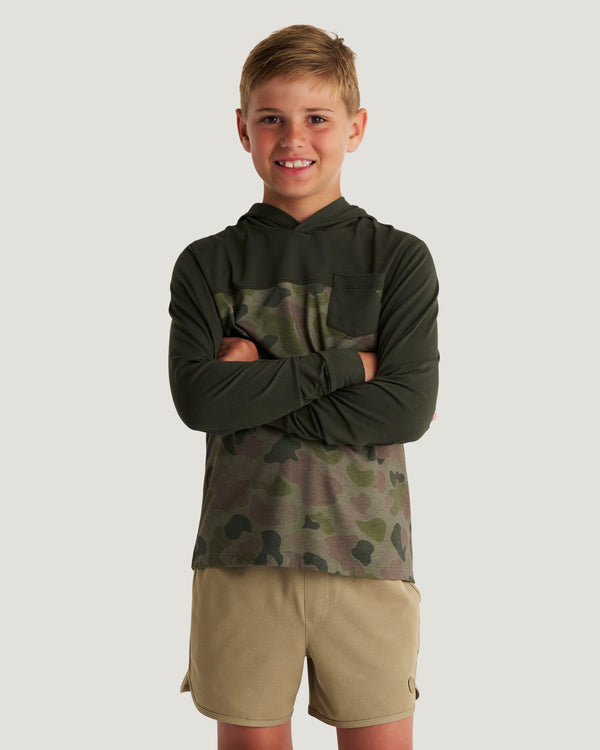 Youth Colorblock Bamboo Shade Hoodie - Dark Forest / Vintage Camo Oil Green
