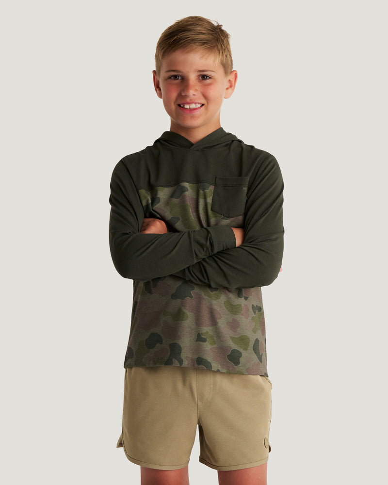 Youth Colorblock Bamboo Shade Hoodie - Dark Forest / Vintage Camo Oil Green