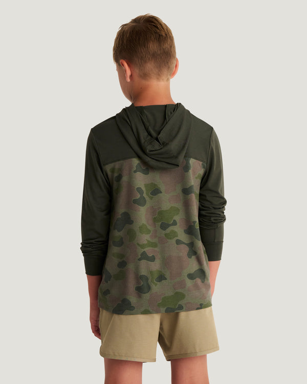 Youth Colorblock Bamboo Shade Hoodie - Dark Forest / Vintage Camo Oil Green