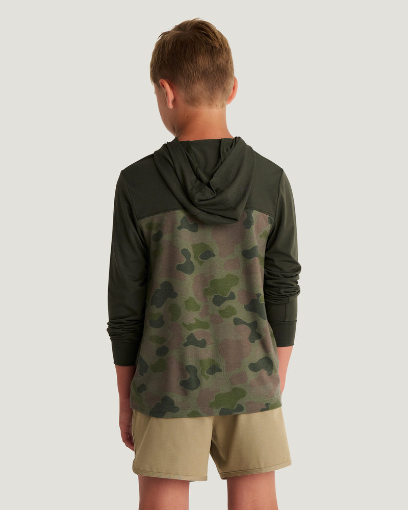 Youth Colorblock Bamboo Shade Hoodie - Dark Forest / Vintage Camo Oil Green