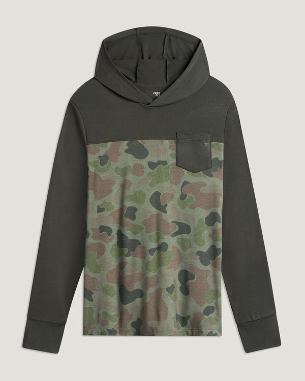 Youth Colorblock Bamboo Shade Hoodie - Dark Forest / Vintage Camo Oil Green