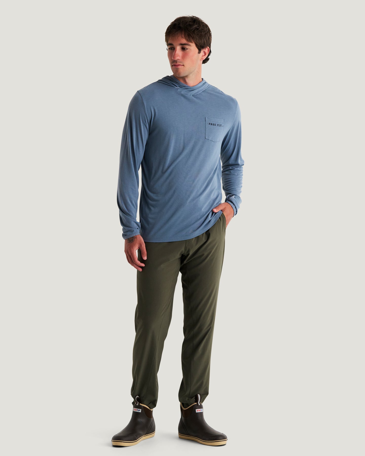 Men's Bamboo Lightweight Graphic Hoodie - Bait & Tackle Pacific Blue