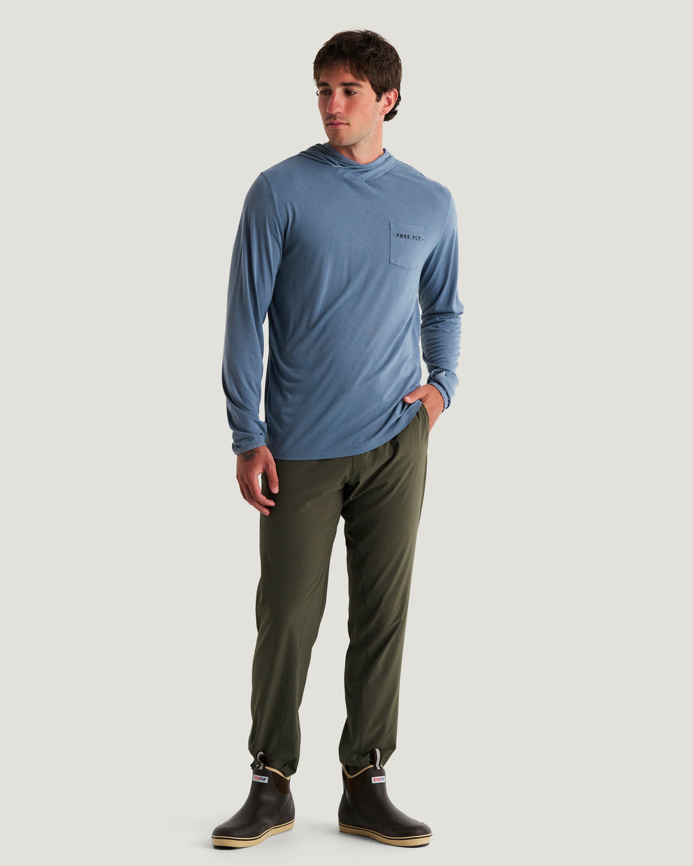 Men's Bamboo Lightweight Graphic Hoodie - Bait & Tackle Pacific Blue