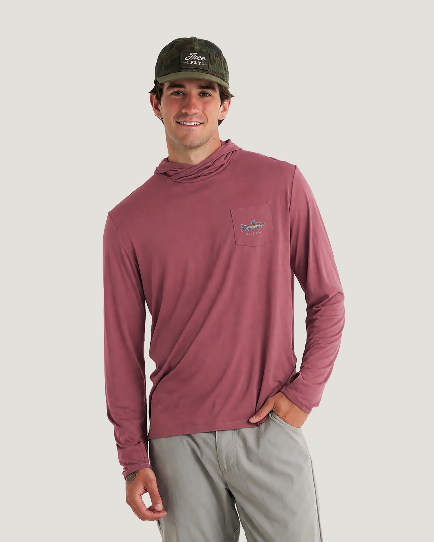 Men's Bamboo Lightweight Graphic Hoodie - Osprey Catch Plum