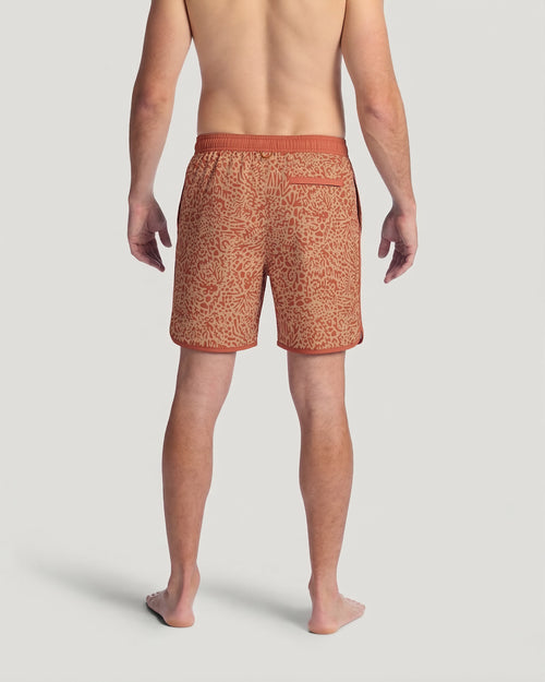 Men's Lined Downshore Trunk - Drifter Print Red Clay