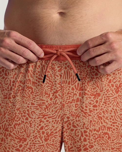 Men's Lined Downshore Trunk - Drifter Print Red Clay