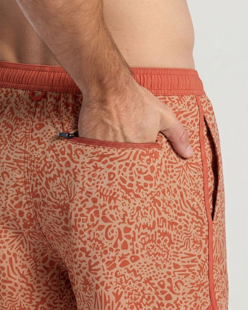 Men's Lined Downshore Trunk - Drifter Print Red Clay