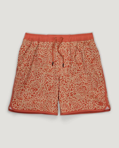Men's Lined Downshore Trunk - Drifter Print Red Clay