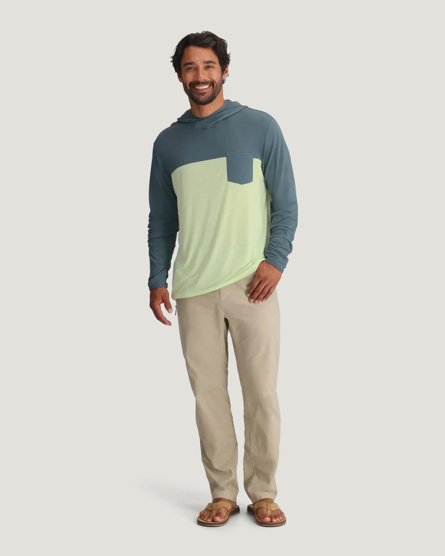 Men's Bamboo Hybrid Hoodie - Stormy Sea / Lime