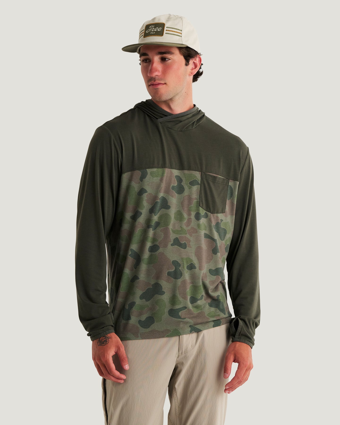 Men's Bamboo Hybrid Hoodie - Dark Forest / Vintage Camo Oil Green
