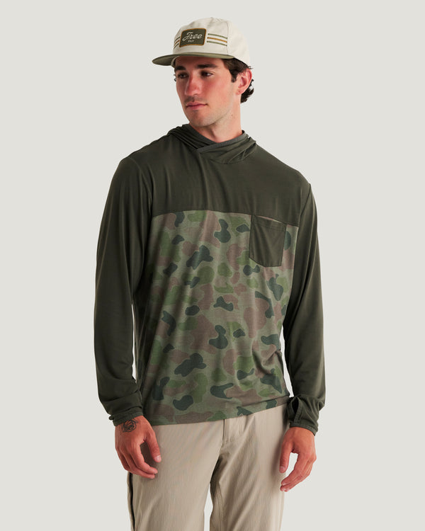 Men's Bamboo Hybrid Hoodie - Dark Forest / Vintage Camo Oil Green