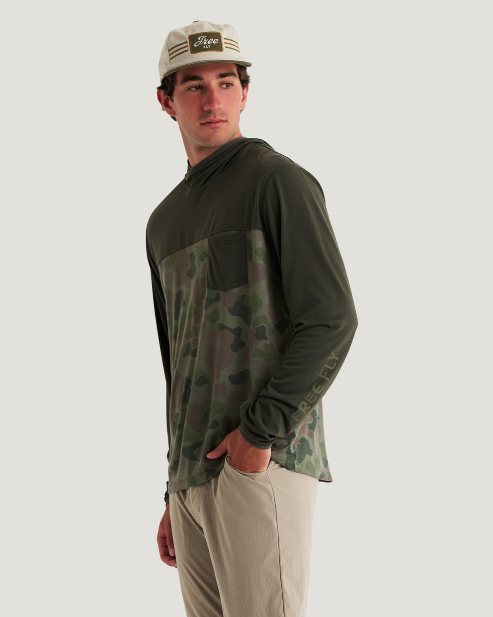 Men's Bamboo Hybrid Hoodie - Dark Forest / Vintage Camo Oil Green