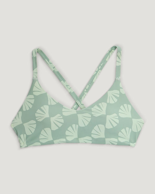 Women's Wavebound Cross-Tie Bikini Top - Sea Scallop Print Ocean Mist
