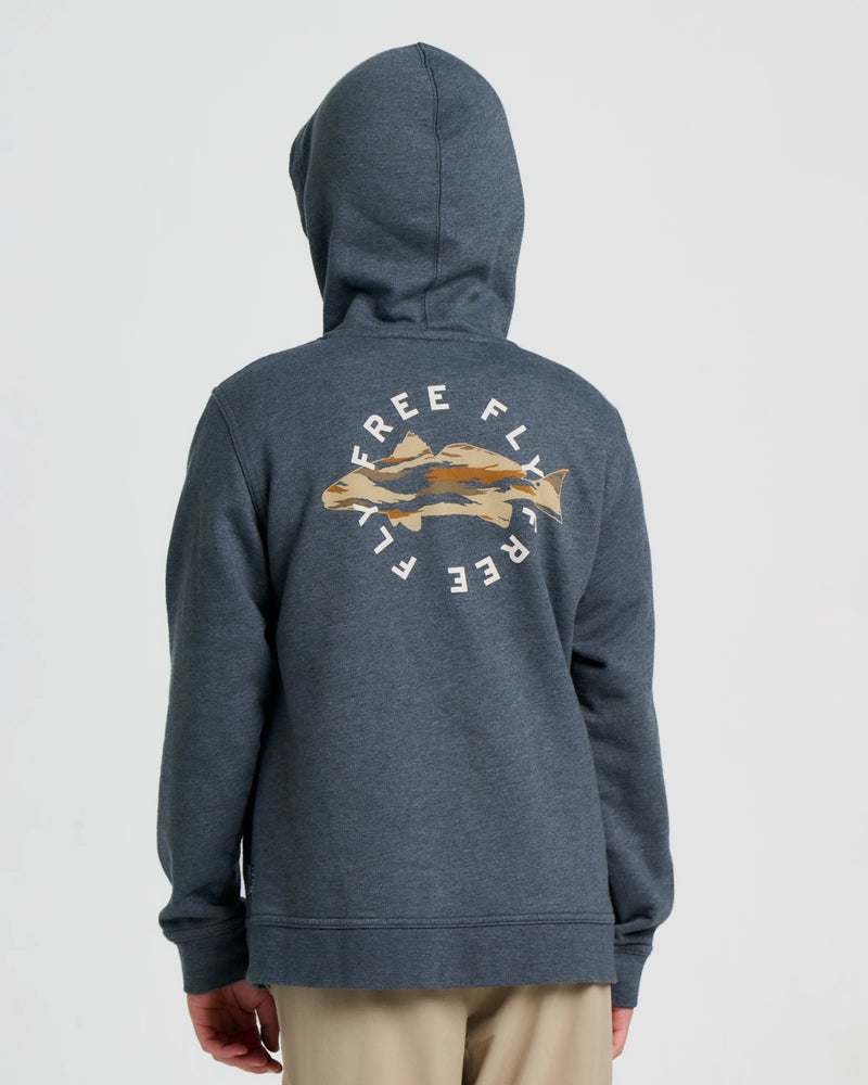 Youth Camo Redfish Fleece Hoodie - Heather Black Sand