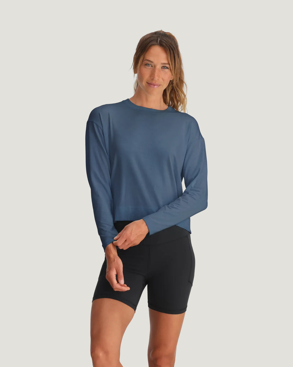 Women's Bamboo Shade Crossover Long Sleeve - Pacific Blue
