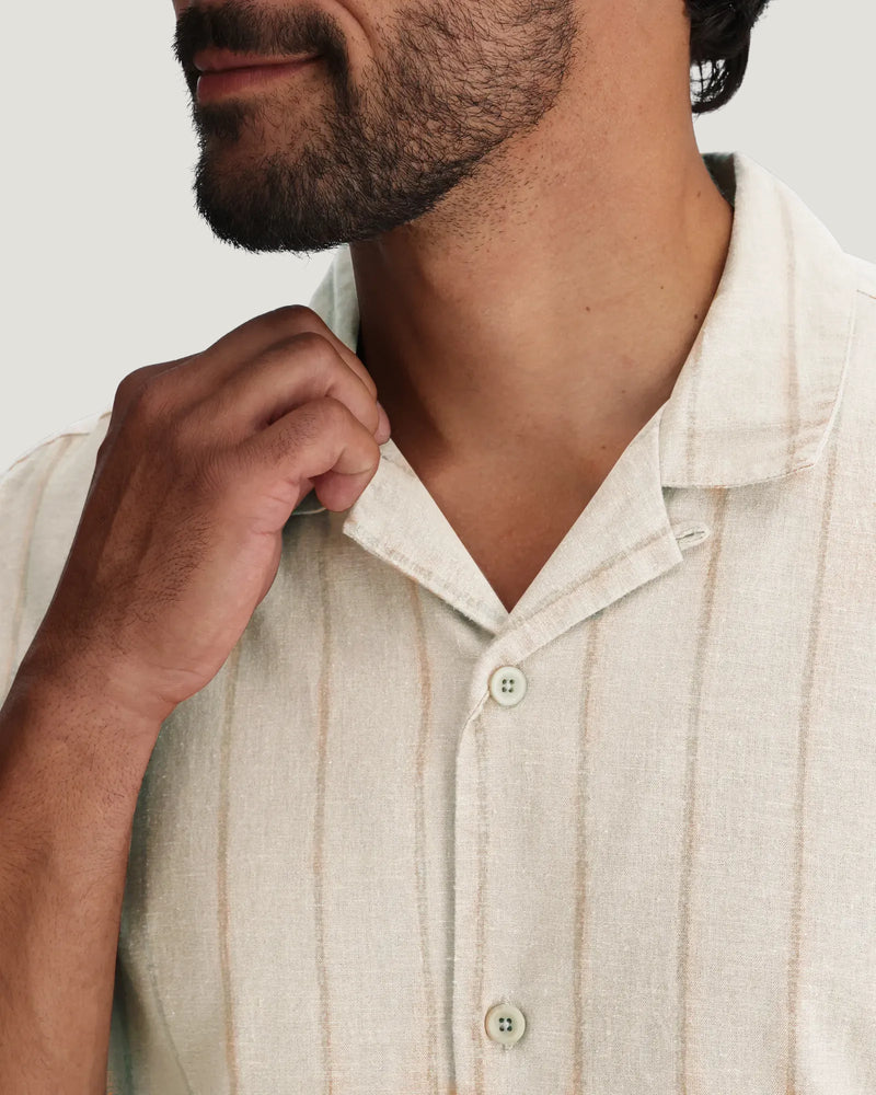 Men's Sullivan's Camp Shirt - Dash Vertical Stripe Sea Salt