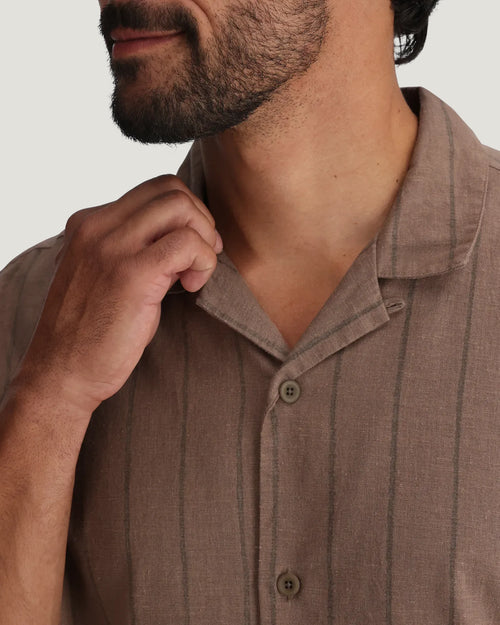 Men's Sullivan's Camp Shirt - Dash Vertical Stripe Fossil