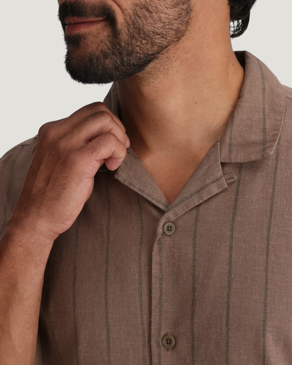 Men's Sullivan's Camp Shirt - Dash Vertical Stripe Fossil