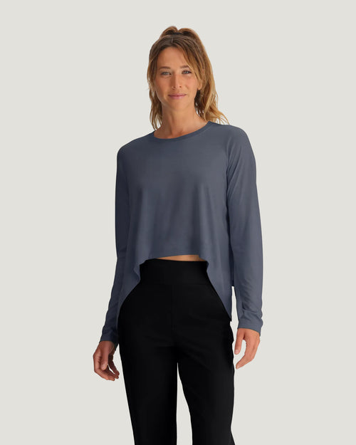 Women's Bamboo Lightweight Cropped Long Sleeve - Storm Cloud