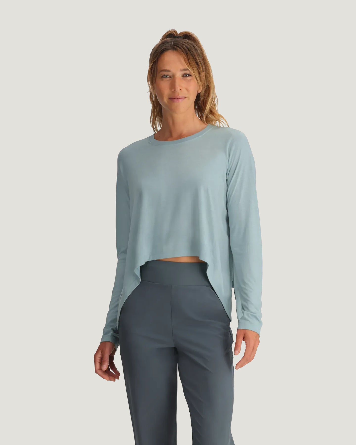 Women's Bamboo Lightweight Cropped Long Sleeve - Ocean Mist