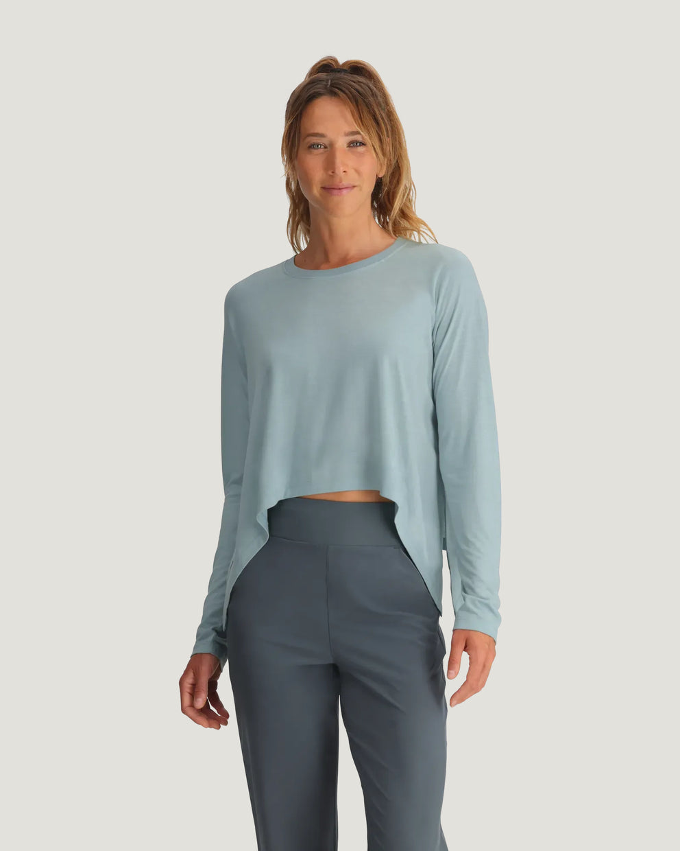 Women's Bamboo Lightweight Cropped Long Sleeve - Ocean Mist
