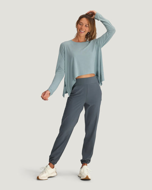 Women's Bamboo Lightweight Cropped Long Sleeve - Ocean Mist