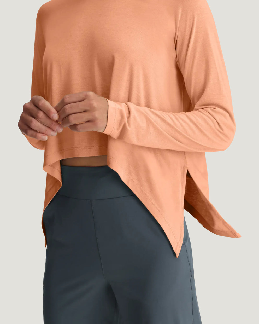 Women's Bamboo Lightweight Cropped Long Sleeve - Coral Peach