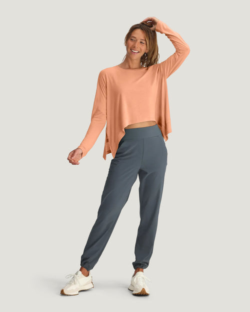 Women's Bamboo Lightweight Cropped Long Sleeve - Coral Peach