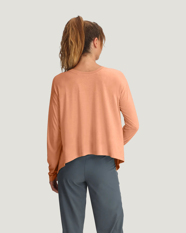 Women's Bamboo Lightweight Cropped Long Sleeve - Coral Peach