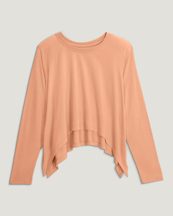 Women's Bamboo Lightweight Cropped Long Sleeve - Coral Peach