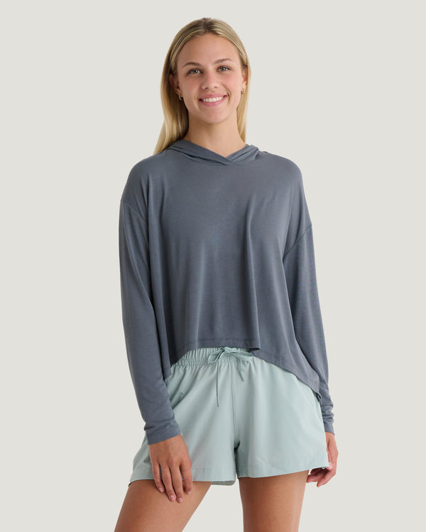 Women's Bamboo Lightweight Cropped Hoodie - Storm Cloud