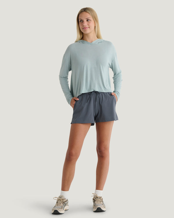 Women's Bamboo Lightweight Cropped Hoodie - Ocean Mist