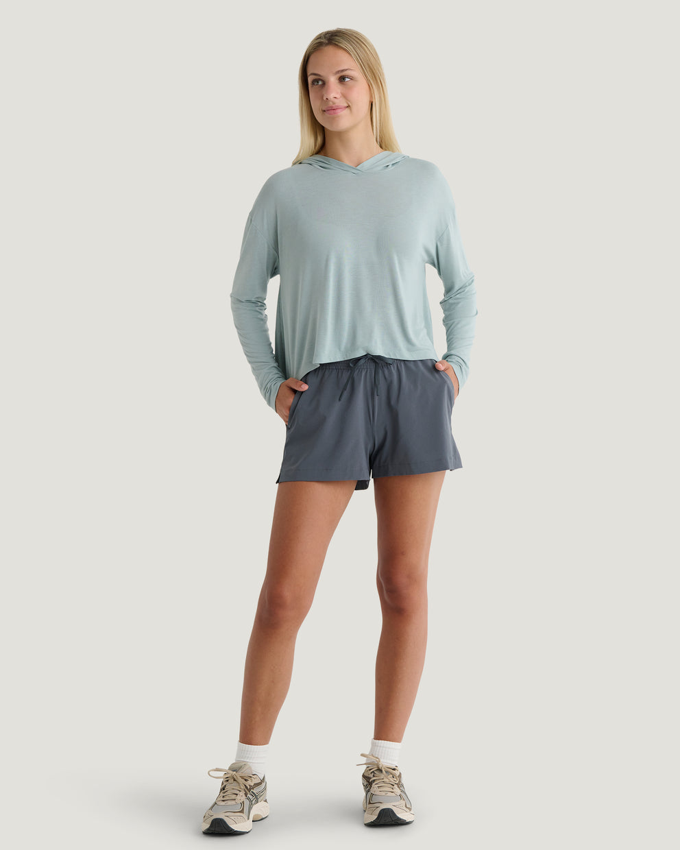 Women's Bamboo Lightweight Cropped Hoodie - Ocean Mist