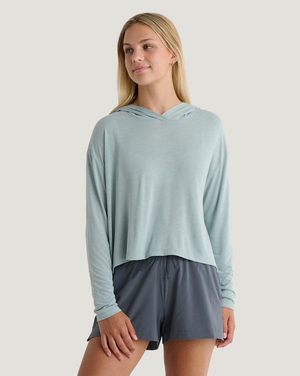 Women's Bamboo Lightweight Cropped Hoodie - Ocean Mist