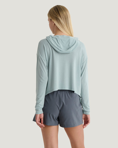 Women's Bamboo Lightweight Cropped Hoodie - Ocean Mist