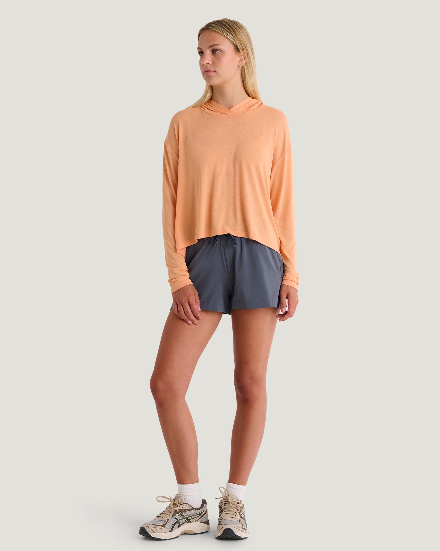 Women's Bamboo Lightweight Cropped Hoodie - Coral Peach