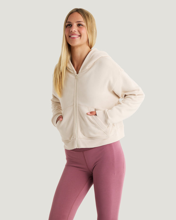 Women's Bamboo Northcoast Fleece Full Zip Hoodie - Stone