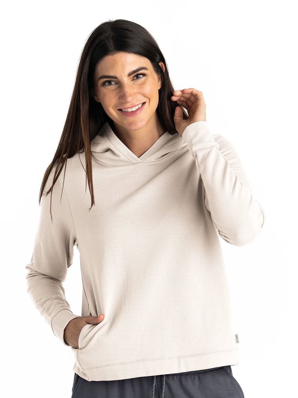 Women's Bamboo Lightweight Fleece Cropped Hoodie - Stone second image